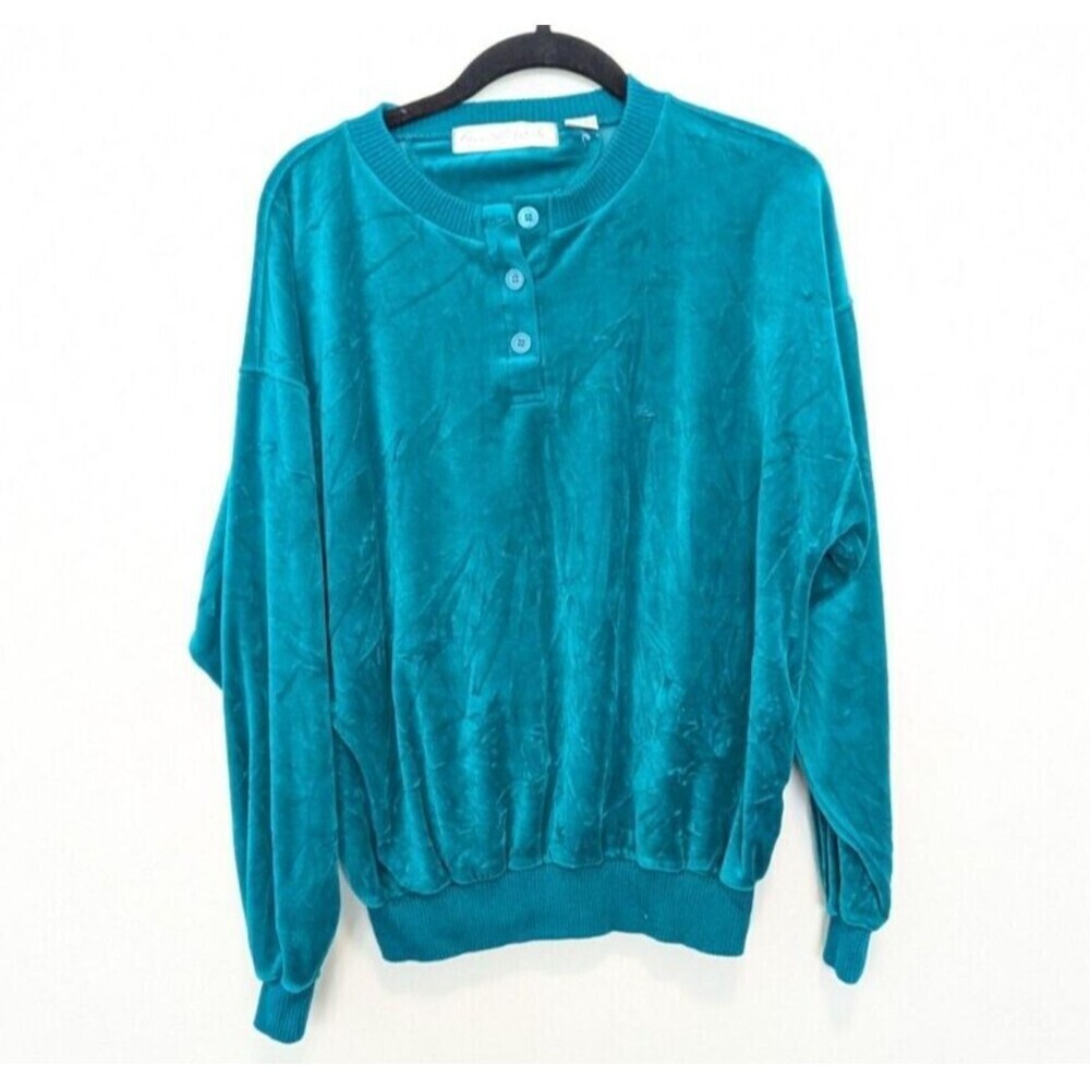 Gloria Vanderbilt Vintage Velvet Sweater Womens Size M Aqua Blue Teal Retro 80's